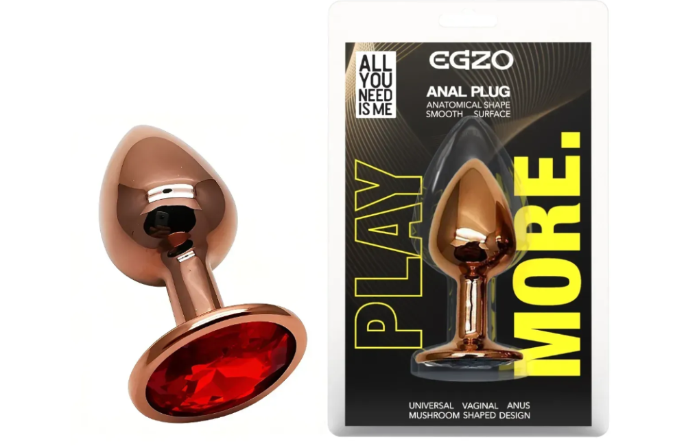 Анальная пробка с кристаллом EGZO - Dark Gold Round Plug Red, size S Sex Aura Киев - изображение 1