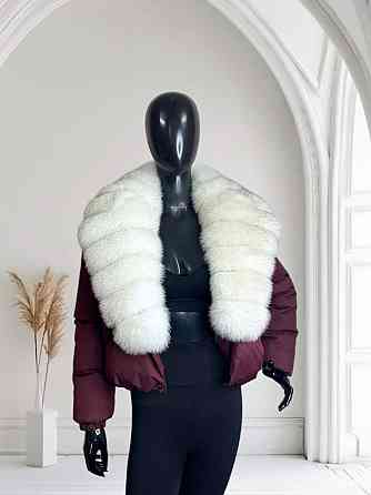 Жіноча куртка пуффер з натуральним хутром песця Бордовий S Харків