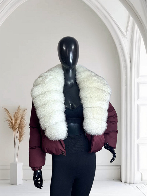 Жіноча куртка пуффер з натуральним хутром песця Бордовий S Харків - фото 5