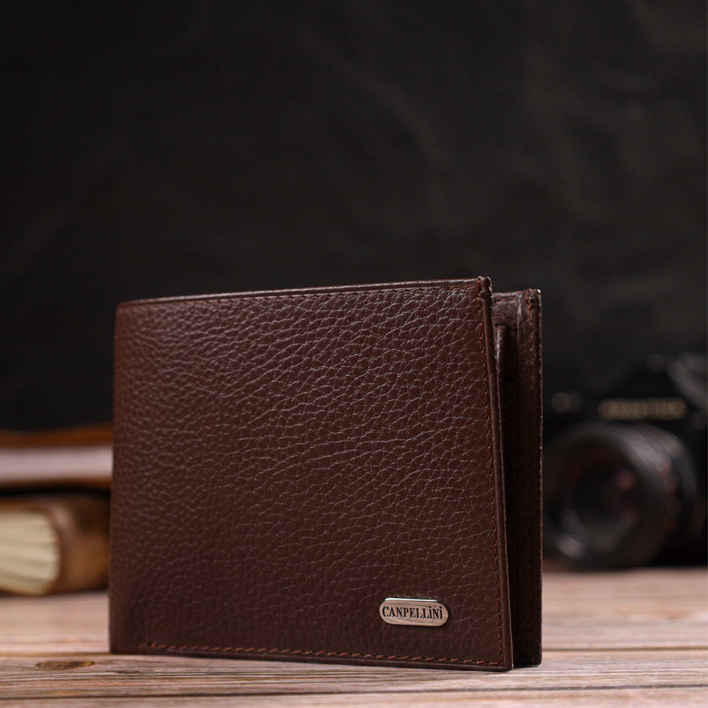 Превосходное мужское портмоне из натуральной зернистой кожи Коричневое (CANPELLINI) Киев - изображение 2