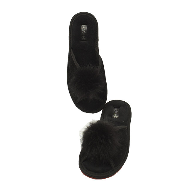 Жіночі відкриті капці з гарматою, чорний мех кролика натуральний Одеса - фото 4