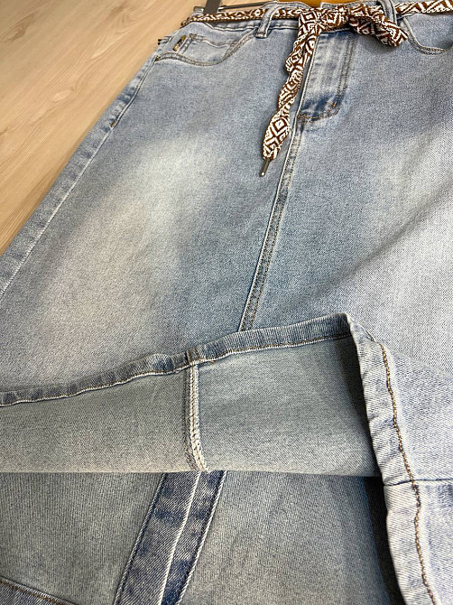 Юбка женская джинсовая LADYN 805 классическая ровный крой разрез сзади стрейчевая пояс лента голубая, голубой, З4 Киев - изображение 12