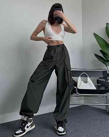 Жіночі широкі плащові штани карго матова плащівка Хакі, 44/46 Одеса