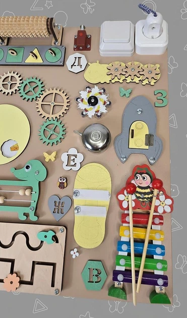 Бизиборд для детей 50х60 Методика Монтессори Развивающая доска Бизиборд для развития мелкой моторики Тернополь - изображение 8