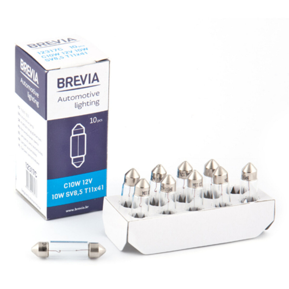 Лампа розжарювання Brevia C10W 12V 10W SV8.5 T11x41 CP, 10шт Киев - изображение 1