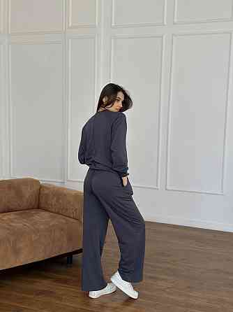 Женский спортивный костюм с широкими штанами Серый XL/XXL Харьков