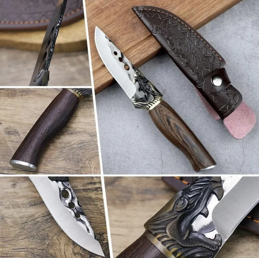 Походний ніж, ніж для полювання, рибацький ніж, ніж для кемпінга та природи, 22,5 см, нержавіюча сталь, коричневий Київ - фото 8