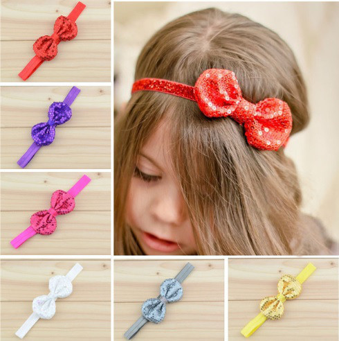 Дитяча бузкова пов'язка з паєтками - бант 9*5 см, окружність 38-50см Київ - фото 2