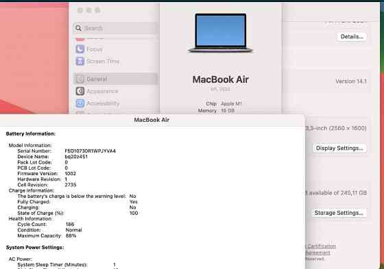 Ноутбук Apple MacBook Air 13 (2020) M1 RAM16GB SSD256Gb Киев