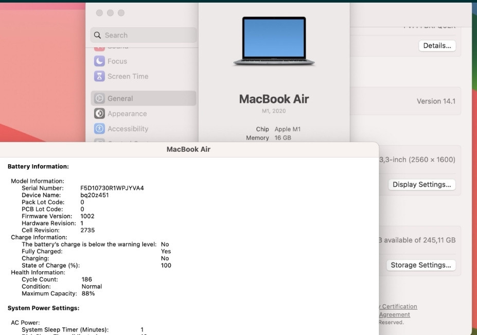 Ноутбук Apple MacBook Air 13 (2020) M1 RAM16GB SSD256Gb Киев - изображение 1