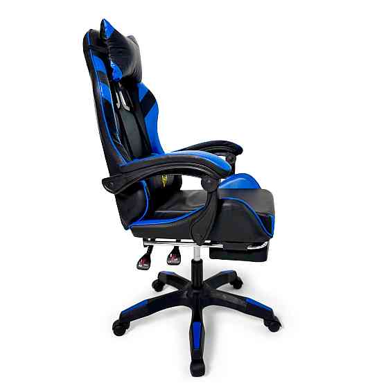 Геймерское кресло Primaveo с эргономичными подушками и выдвижной подставкой для ног, Черный/Синий Киев