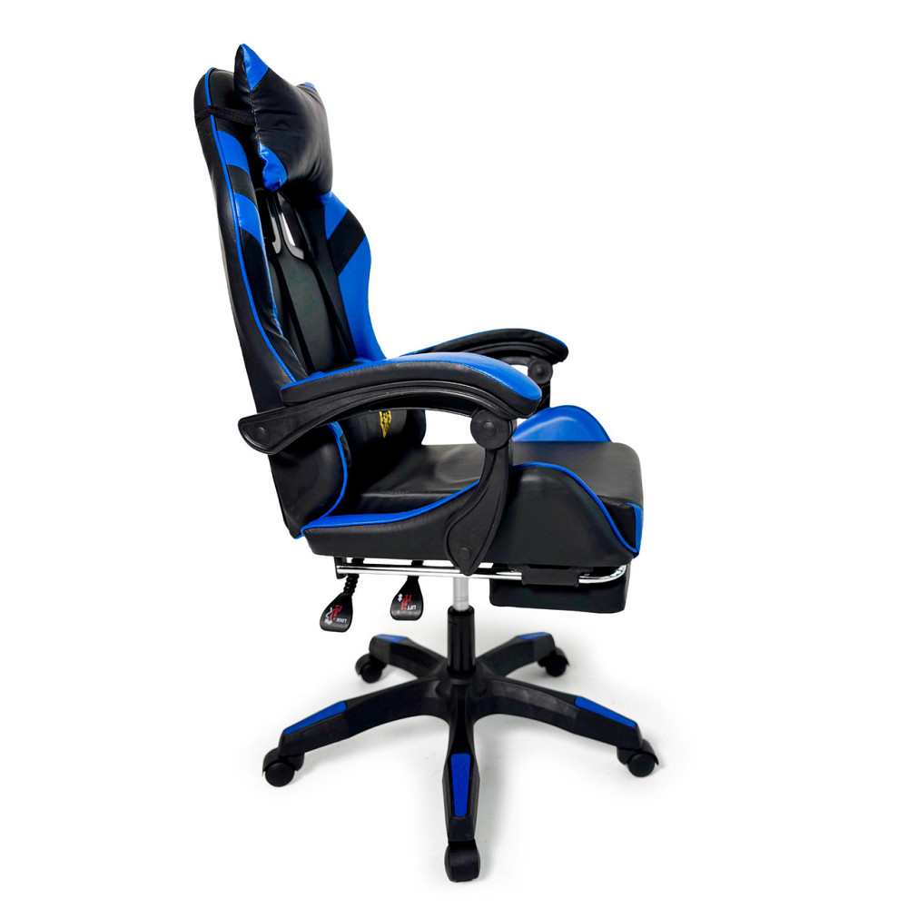 Геймерское кресло Primaveo с эргономичными подушками и выдвижной подставкой для ног, Черный/Синий Киев - изображение 4
