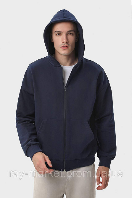 Худі на блискавці чоловіче базове RAY PREMIUM LOOSE темно-синє (U0409M-Navy Blue) 3XL Київ - фото 4