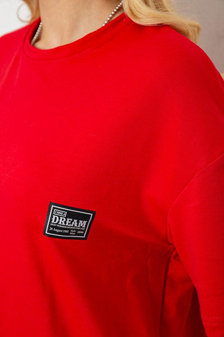 Костюм женский повседневный, хлопковый трикотаж, свободного кроя, на резинке, Красный, L-XL Лубны - изображение 4