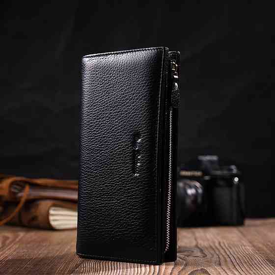 Практичний жіночий клатч з блоком для кредитних карток з натуральної шкіри Чорний (Tony Bellucci) Київ