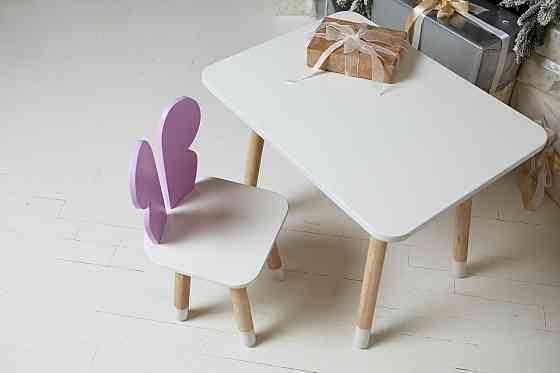 Дитячий стіл 46х60х45 і стілець крильця метелика 26х26х24, столик та стільчик для дівчинки, фіолетовий з білим Київ