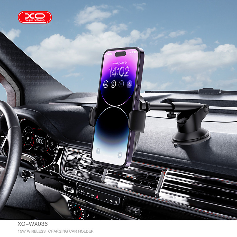 Тримач телефону автомобільний XO з бездротовою зарядкою WX036 Automatic Arm Clamp Type Wireless чорний Львів - фото 5