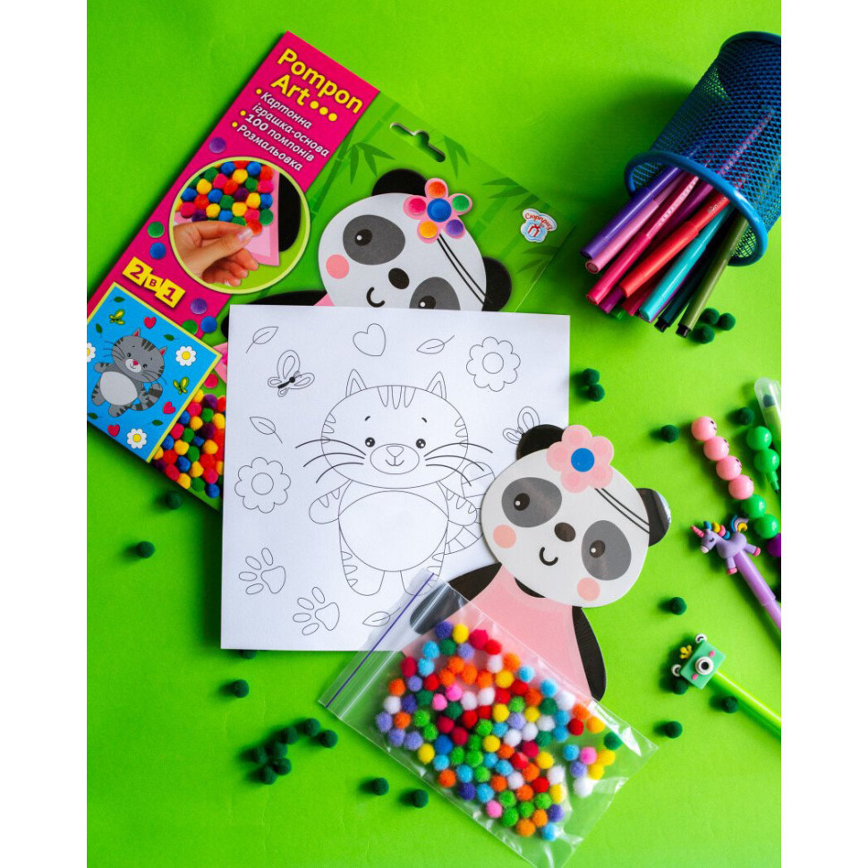 Набор для творчества Панда Pompon Art 10100691, 100 помпонов и раскраска Винница - изображение 2