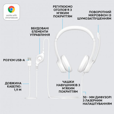 Навушники Logitech H390 USB White (981-001286) Вінниця - фото 6