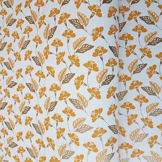 Шпалери вінілові на флізелін Caselio Mystery 0.53х10 м маленькі яскраві квіти листя помаранчеві на білому Київ