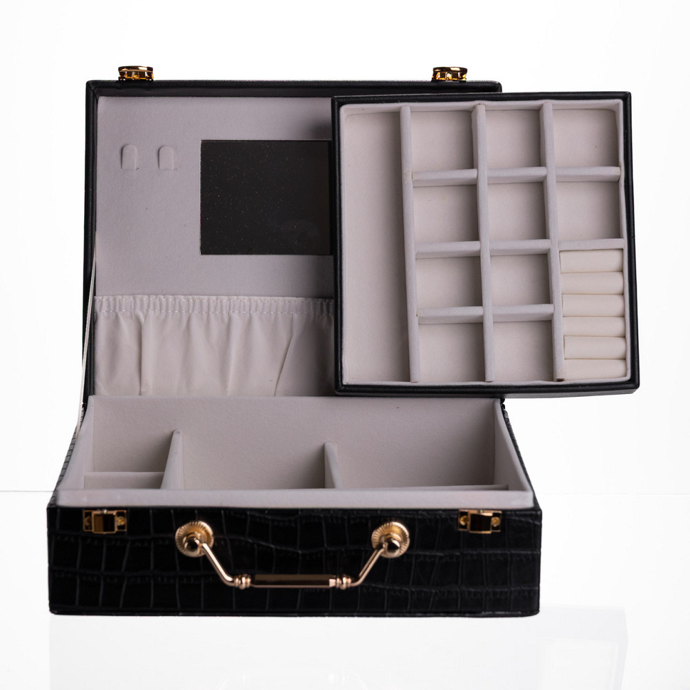 Скринька для прикрас з еко шкіри 19 відділень з дзеркалом 23.5×14×8 см Чорний HP-5-20B Коломия - фото 5