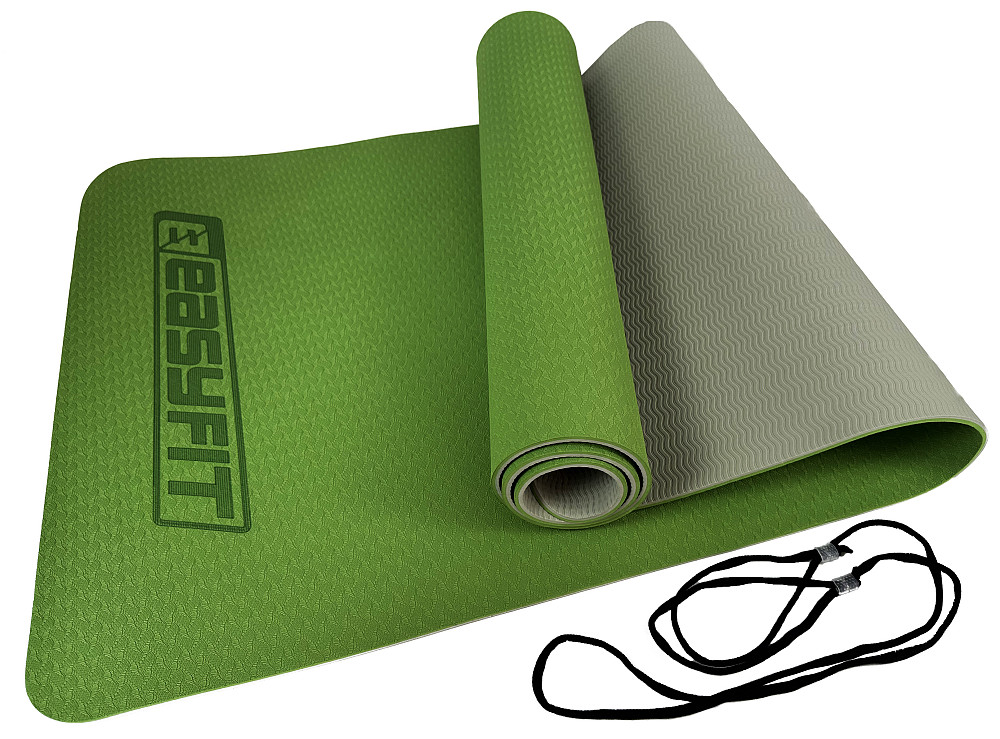 EasyFit Килимок для йоги та фітнесу EasyFit TPE+TC 6мм двошаровий зелений-сірий Коломыя - изображение 8