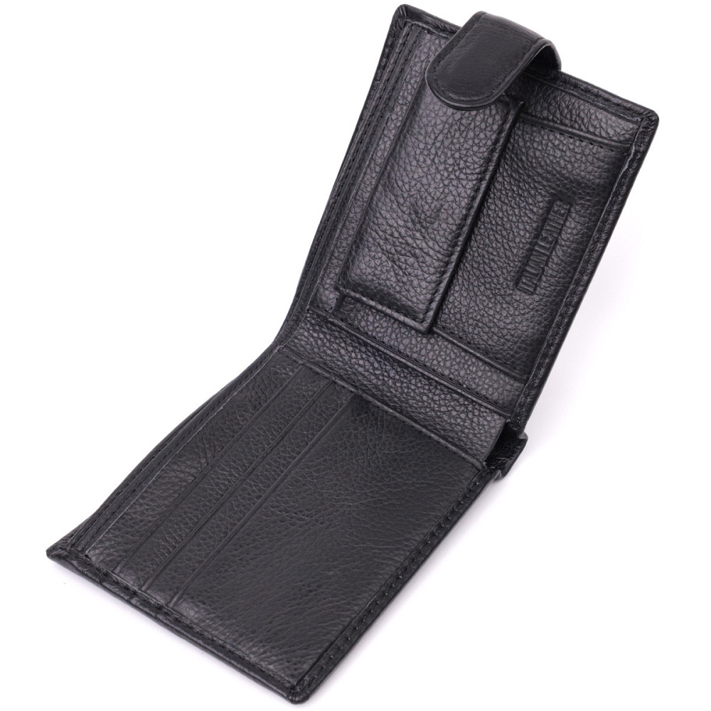 Бумажник для мужчин удобного размера из натуральной кожи ST Leather 22463 Черный Киев - изображение 6