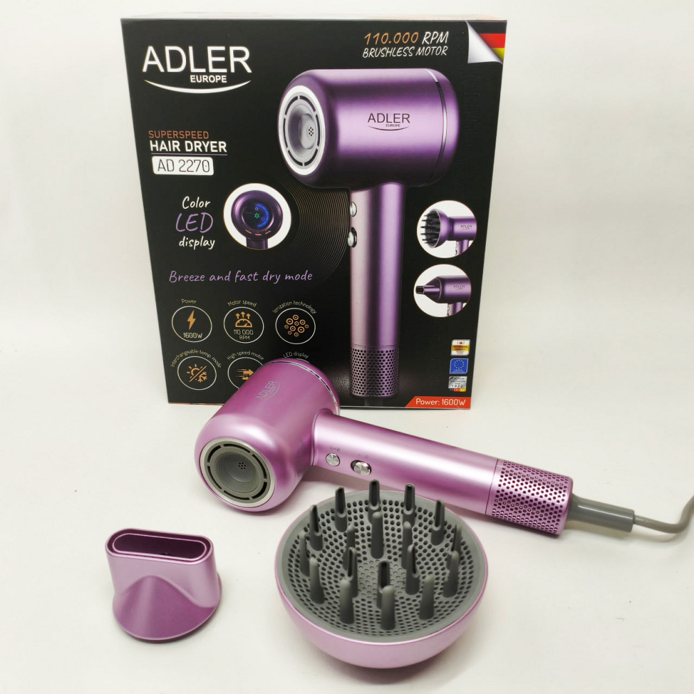 Фен для волос ADLER AD 2270P SUPERSPEED 1600Вт с дисплеем ионизация PV-87 Львов - изображение 16