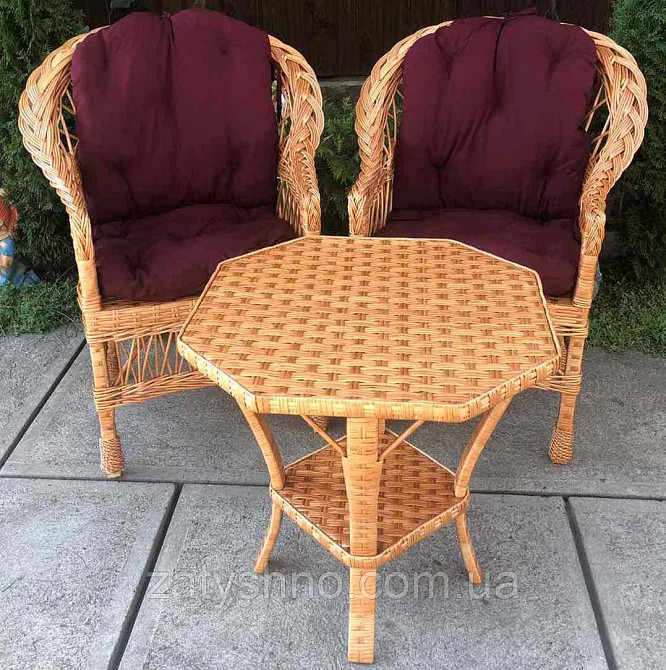 Плетені меблі з подушками |  Меблі з лози з подушками бордовими | меблі плетені з 8-ми вугільні Київ - фото 4