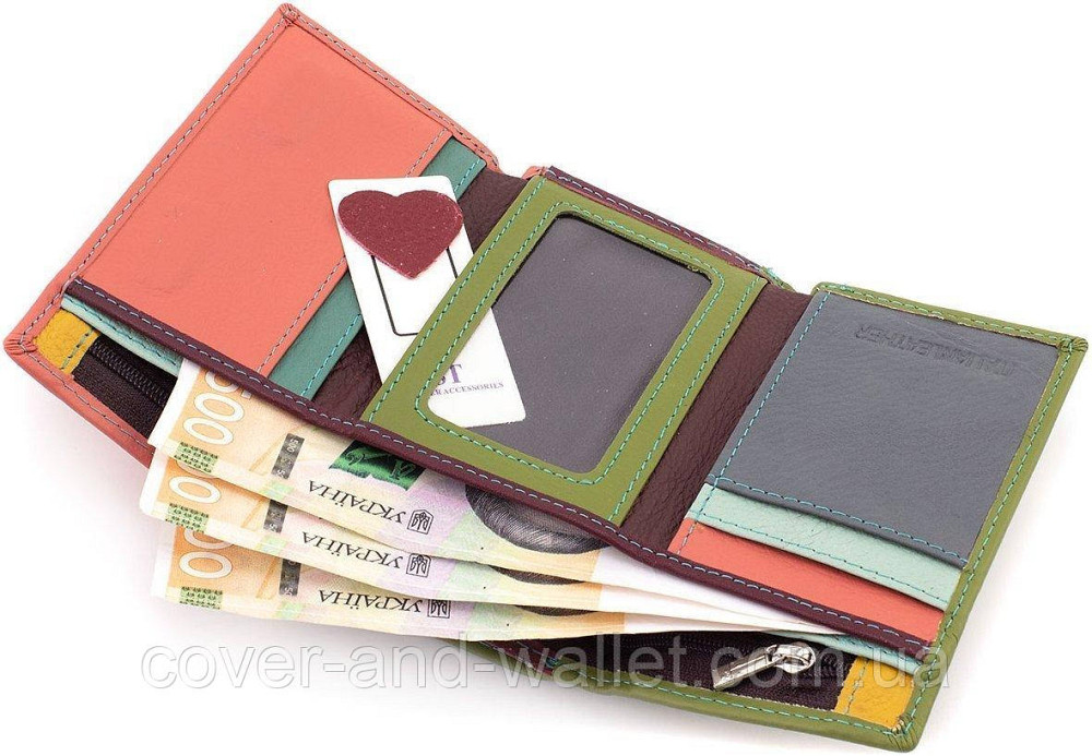 Стильний жіночий шкіряний гаманець рожевого кольору на багато карток ST Leather Київ - фото 7