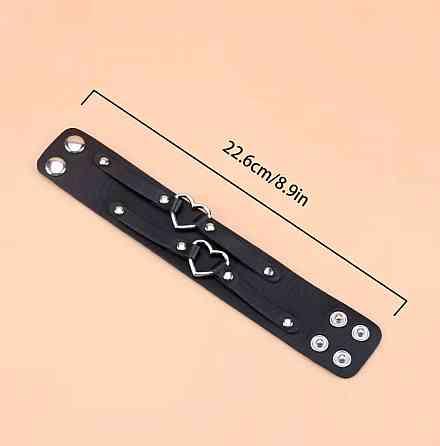 Браслет из искусственной кожи с сердцами черный, панк браслет унисекс, готический аксессуар Киев