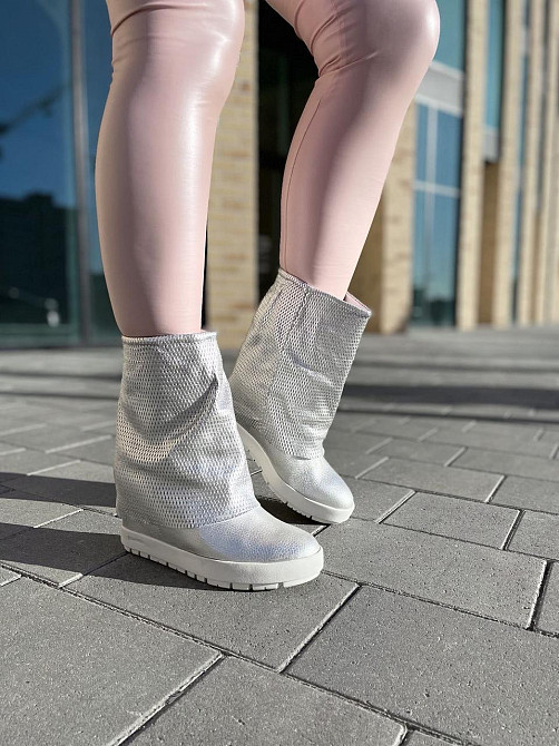 Черевики жіночі Kluchini срібні натуральна шкіра платформа 10см (3567) (4182) Коломия - фото 2