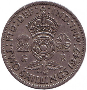 Монета 2 шилінга. 1947-50 рік, Великобританія.(В) Полтава - фото 1