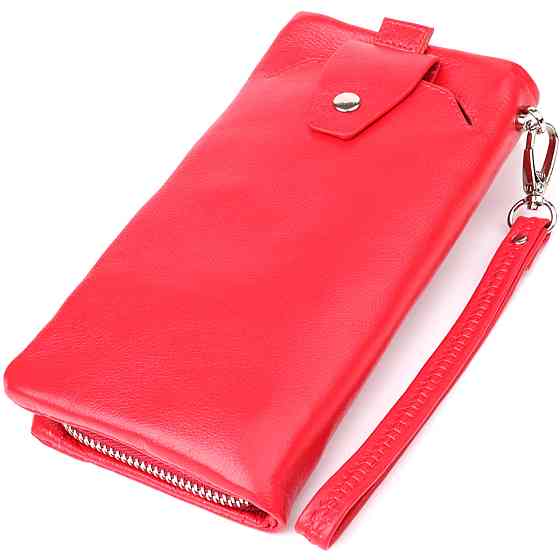 Практичний жіночий гаманець-клатч із відділенням під телефон із натуральної шкіри Червоний (ST Leather) Київ