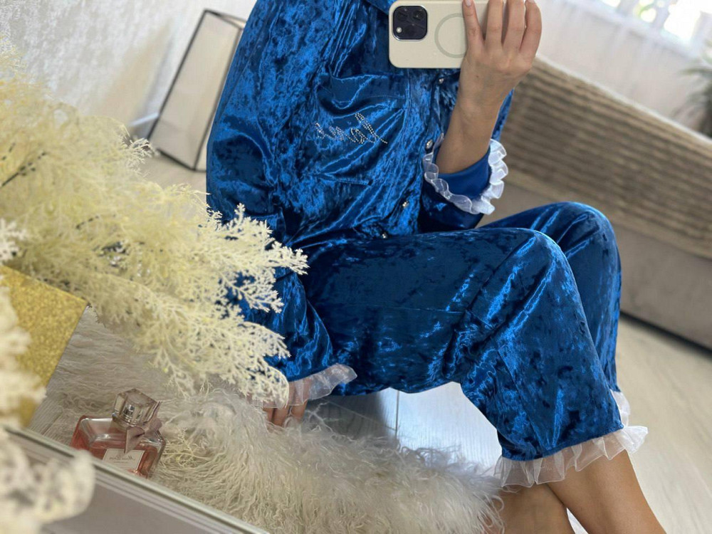 Женская домашняя повседневная пижама из мраморного велюра Электрик, 46/48 Одесса - изображение 4