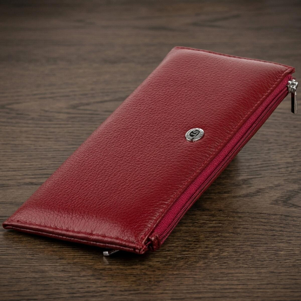 Горизонтальний тонкий гаманець зі шкіри жіночий ST Leather 19326 Бордовий Київ - фото 11