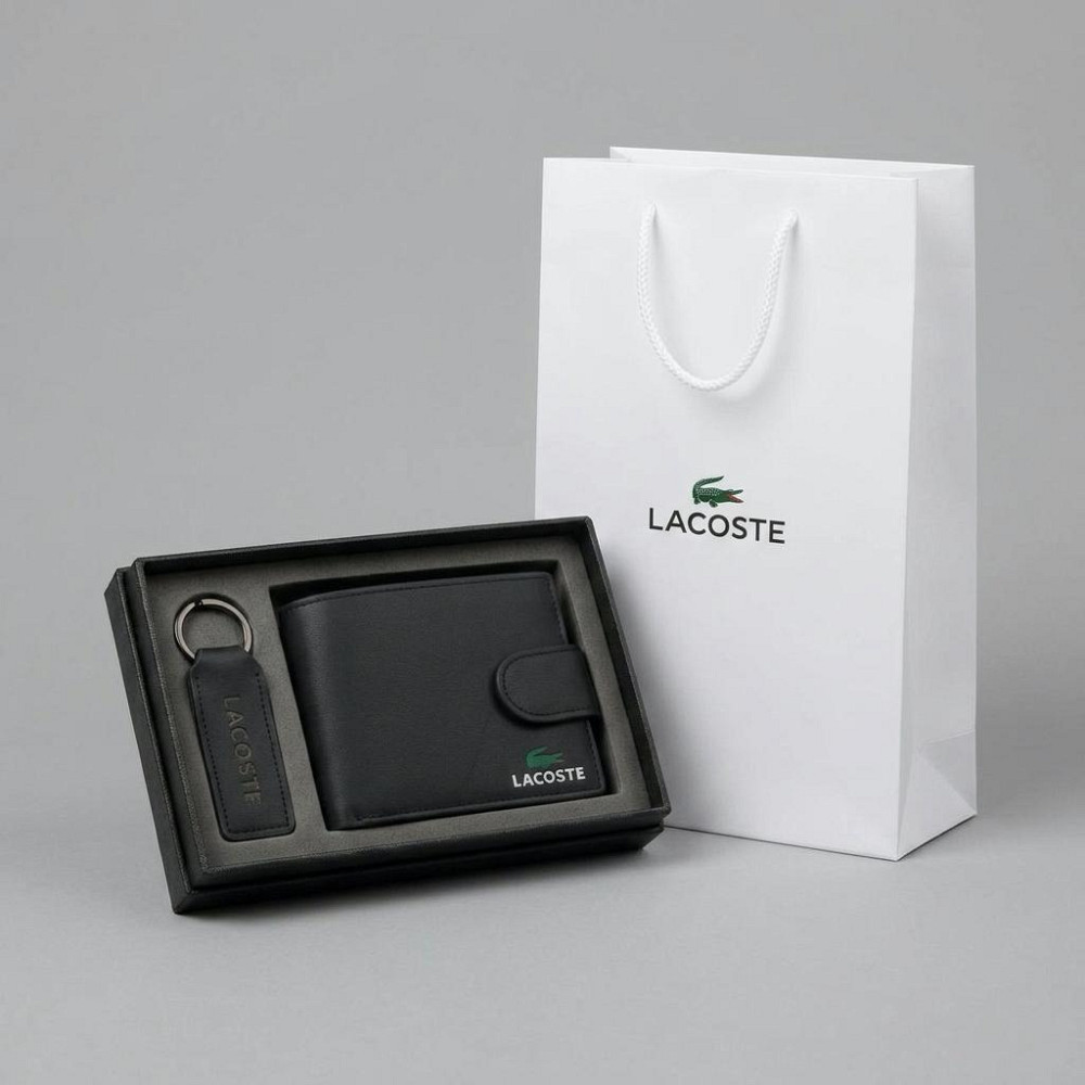 Чоловіче шкіряне портмоне з брелком на застібці Lacoste (1724-2) Київ - фото 5