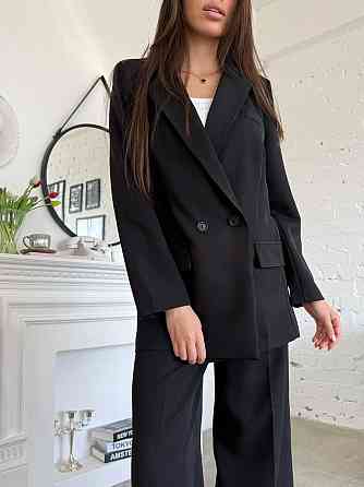 Женский классический брючный костюм двойка: пиджак и брюки креп-костюмка Черный, 50/52 Одесса