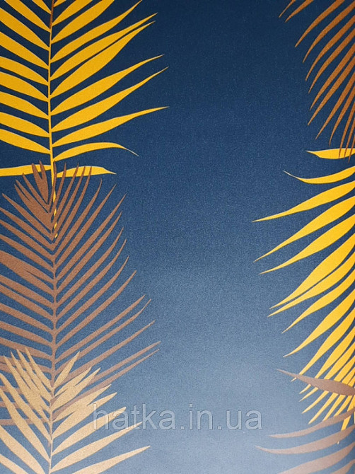 Шпалери вінілові Lutece Bensimon листя папороті яскраво жовті коричневі на темно-синьому Київ - фото 4