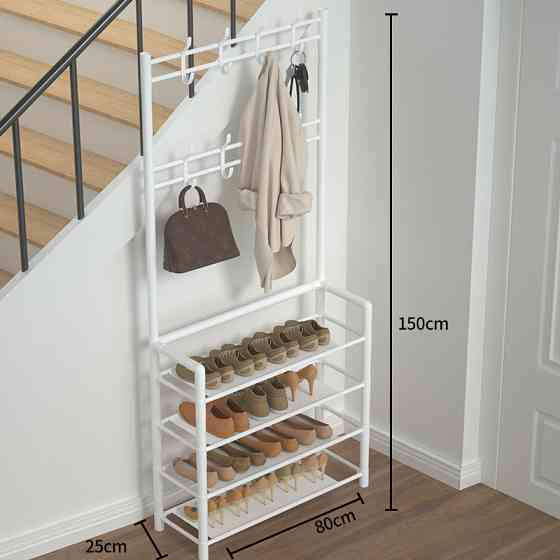Поличка з вішаком для передпокою 25х60х150, Органайзер для взуття та одягу з 4 полицями, Білого кольору Кам'янець-Подільський