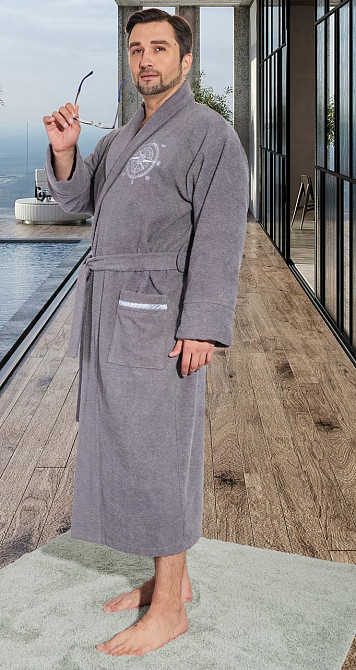 Мужской махровый халат с вышивкой полезный подарок (56-58) Киев - изображение 4