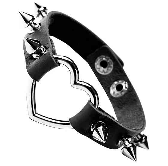 Браслет с шипами и сердцем черный, браслет из искусственной кожи, рок панк аксессуар унисекс Киев