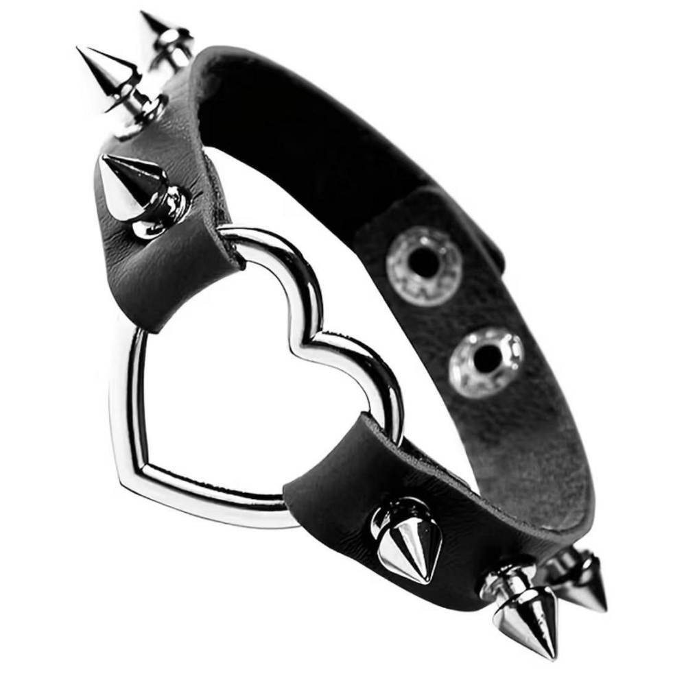 Браслет з шипами та серцем чорний, браслет зі штучної шкіри, рок панк аксесуар унісекс Київ - фото 1