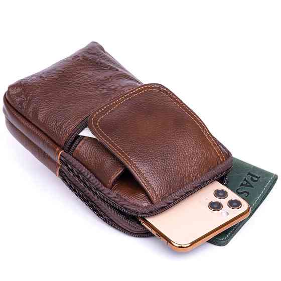 Сумка-барсетка на ремінь брюк шкіряна Коричнева (Vintage) Київ