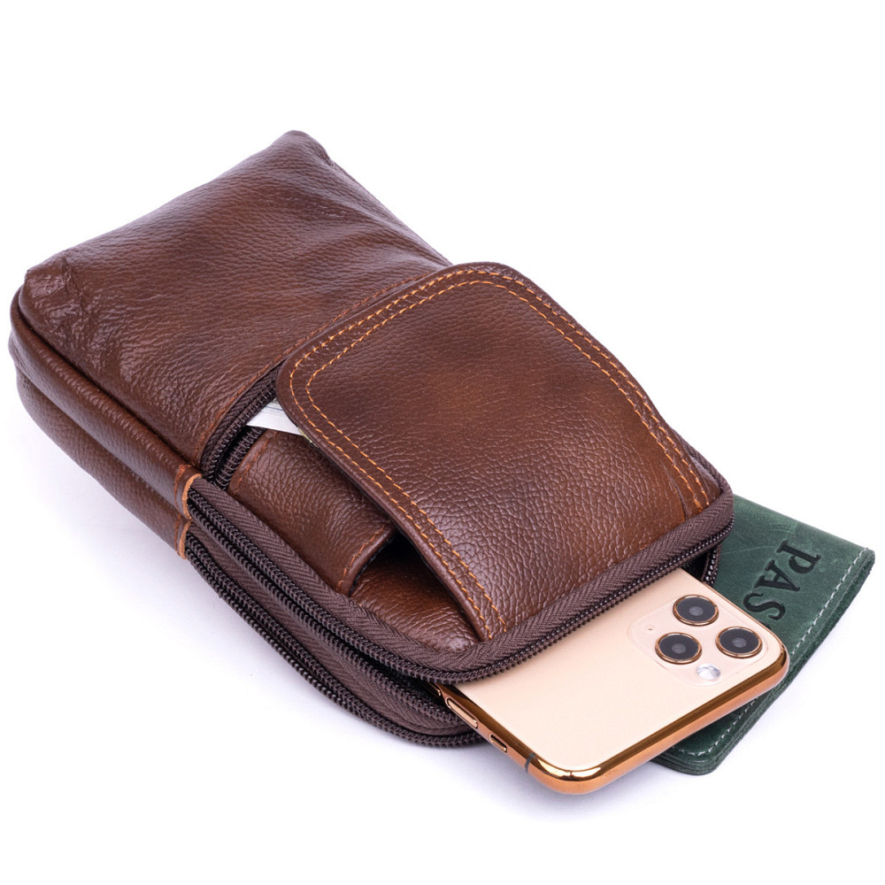 Сумка-барсетка на ремень брюк кожаная Коричневая (Vintage) Киев - изображение 4