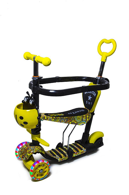 Самокат із сидінням та батьківською ручкою Scooter 5 в 1 з малюнком "Оригами" із захисними бортиками Одеса - фото 1