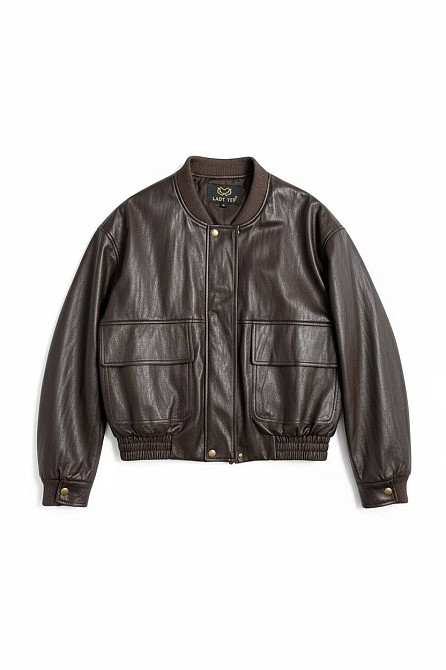 Куртка жіноча Lady Yep 10048 бомбер з екошкіри оверсайз коричнева, коричневий, S Київ - фото 3