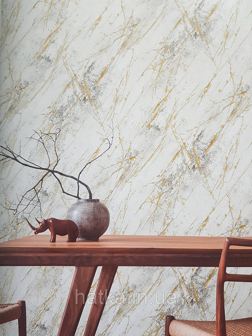 Шпалери вінілові на флізеліні AS creation Attico 1.06х10 під камінь мармур структурні золотисті білі Київ - фото 3