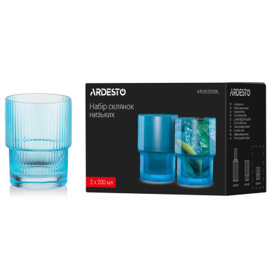 Набор стаканов Ardesto 200мл, 2шт, скло, блакитний (AR2620SBL) Винница - изображение 6