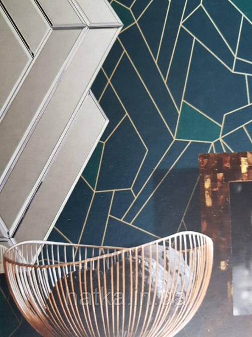 Шпалери вінілові на флізелін AS creation New-life геометрія абстракція смуги золотом фігури сині бірюзові Київ - фото 1